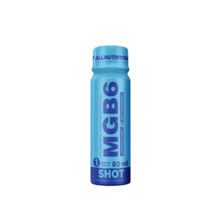 Blue MCG6 Shot energy drink bottle standing upright on a white background.