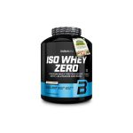 Container of BioTechUSA Iso Whey Zero whey protein isolate, vanilla flavor, with blue label and sealed cap