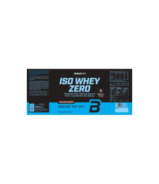BiotechUSA Iso Whey Zero protein powder tub with black label and bright blue band; bold 'ISO WHEY ZERO' on the front.