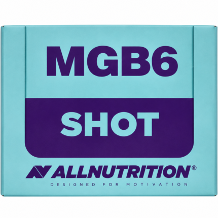 Teal packaging box with bold purple text reading MGB6 SHOT and the ALLNUTRITION logo at the bottom front.