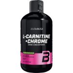 Black bottle of BioTechUSA L-Carnitine + Chrome drink concentrate with a pink label, shown against a white background, likely a dietary supplement