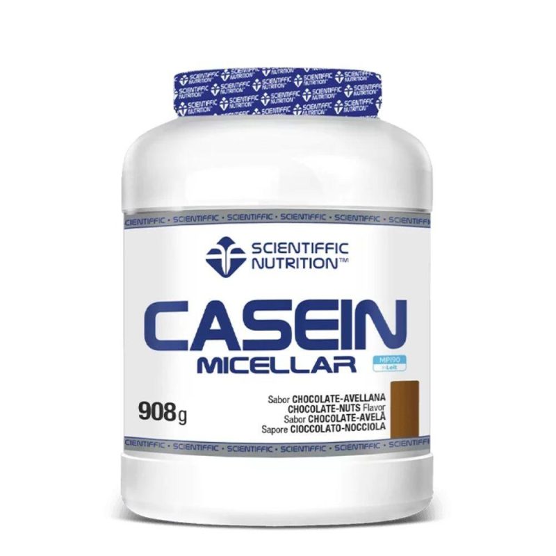 Scientific Nutrition Casein Micellar protein powder jar, 908 g, chocolate-hazelnut flavor (sabor chocolate-avellana)