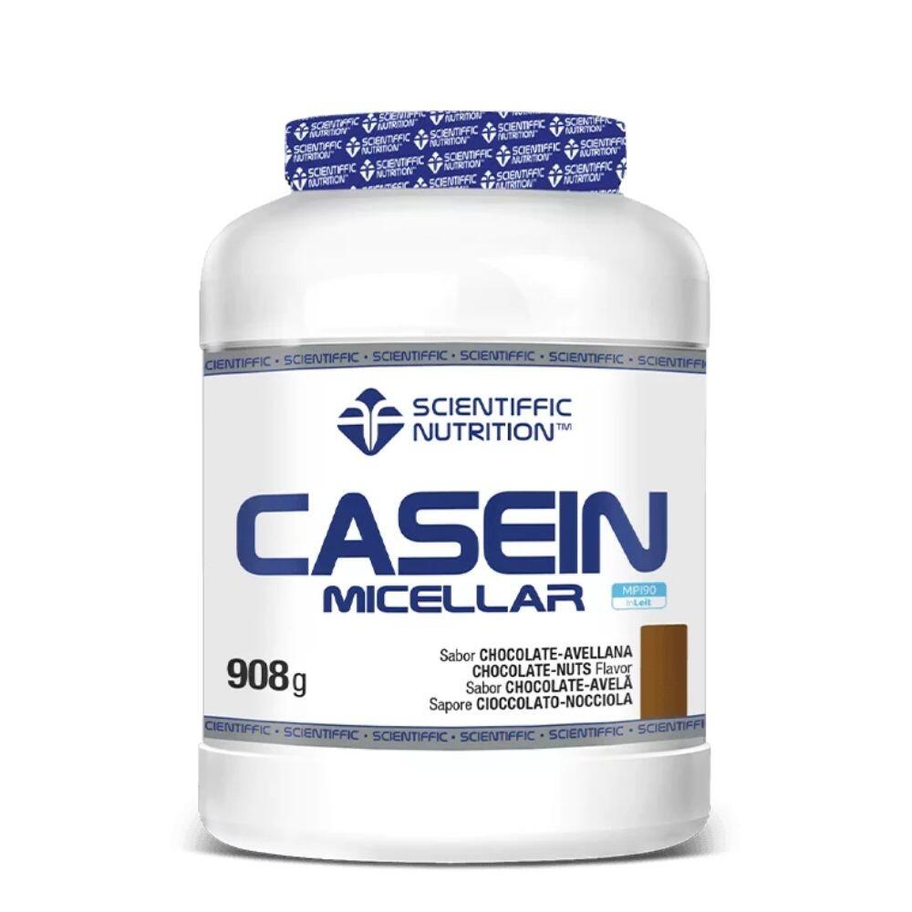 choco-avelã Scientific Nutrition Casein Micellar protein powder jar, 908 g, chocolate-hazelnut flavor (sabor chocolate-avellana)