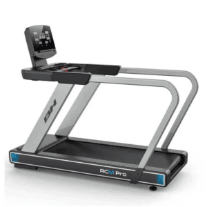 RCM Pro treadmill with elevated console, dual side rails, and a wide running belt.