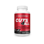 White bottle labeled CUTS 4 ALL dietary supplement with red label and '120 tablets'