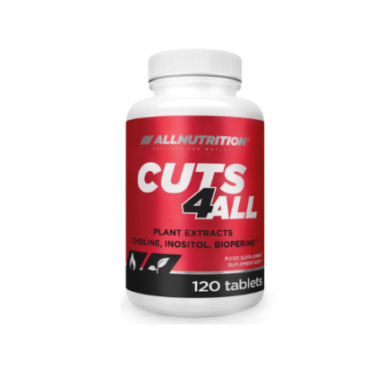 White bottle labeled CUTS 4 ALL dietary supplement with red label and '120 tablets'