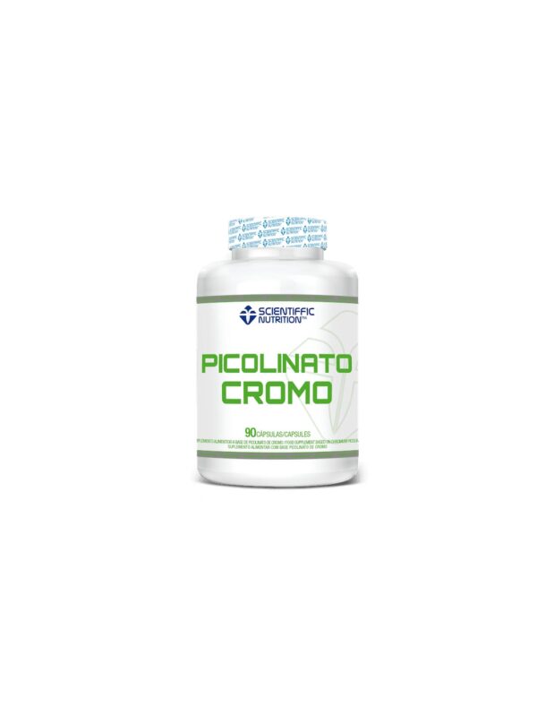 Bottle of PicoLinato Cromo dietary supplement by Scientific Nutrition (90 capsules).