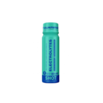 Teal electrolyte shot bottle with blue label reading 'ELECTROLYTES SHOT' and '80 ml' on a white background.