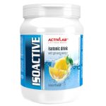 White plastic bottle labeled ActivLab Isotonic drink with lemon flavor and ginseng extract on a blue label.