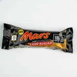 Mars protein bar in a black wrapper with 'Low Sugar' and '18g Protein' branding, labeled NEW Mars Hiprotein Low Sugar promotional bar