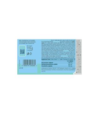 Back of a light blue rectangular package with a barcode, a small QR code, recycling icons, and a dense block of text; weight 115 g is noted.