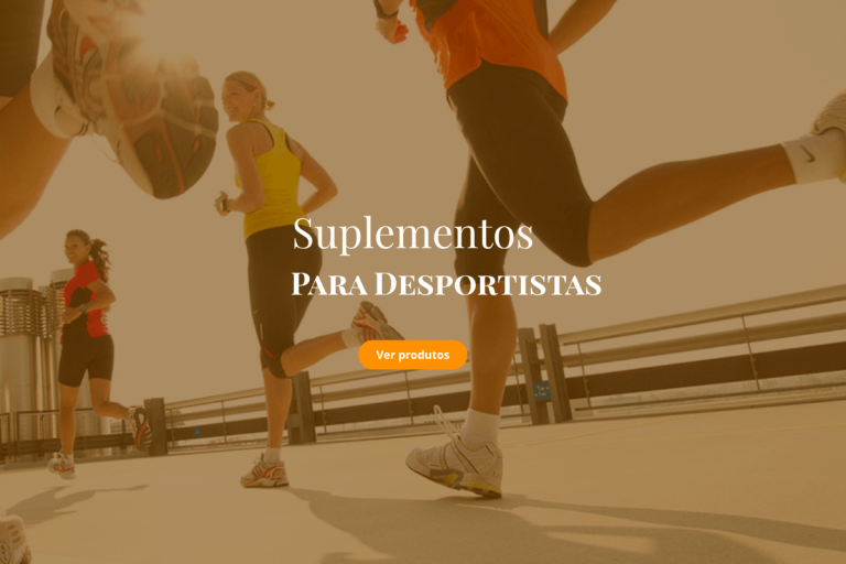 Hero image of runners in motion with an orange overlay; main text reads 'Suplementos para deportistas' and a yellow-orange 'Ver productos' button.