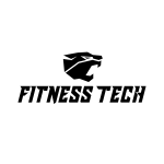 Logo with a geometric black lion head above the bold, italic 'FITNESS TECH' text for a fitness brand.