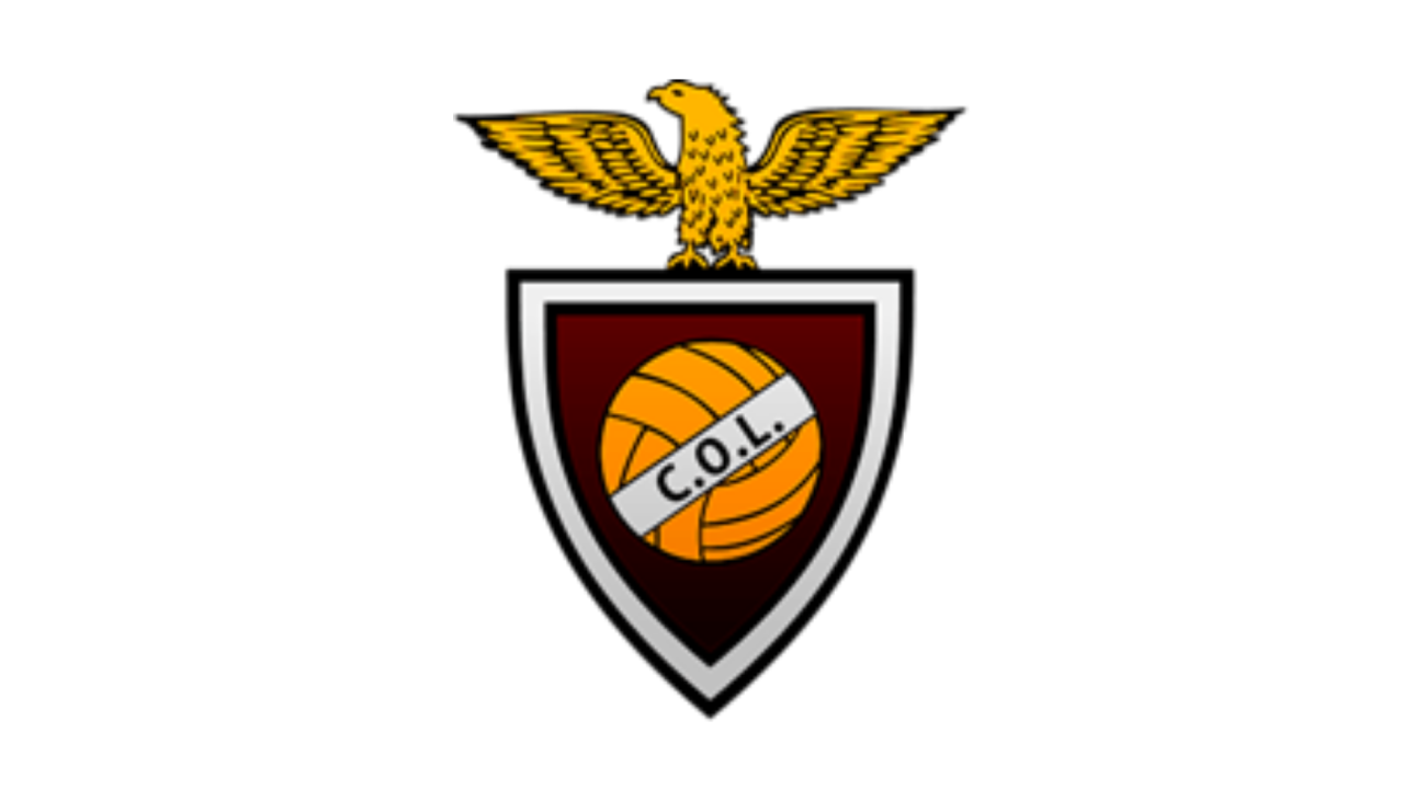 Golden eagle perched above a maroon shield with a white border and an orange volleyball labeled ‘C.O.L.’ in the center