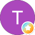 Purple circular app icon with a white 'T' and a small orange badge featuring stars overlapping the bottom-right edge