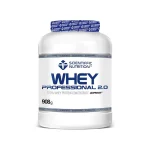 White tub of Scientific Nutrition Whey Professional 2.0 protein powder, 908 g, with blue label and seal cap