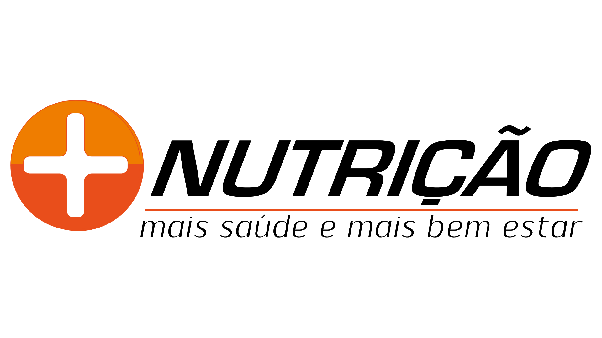 Logo for Nutricão with an orange circular icon and a white plus sign, black italic 'NUTRICÃO' wordmark, and the tagline 'mais saúde e mais bem estar' in italics.