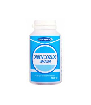 White plastic bottle with a blue label reading 'DIBENC OZIDE MAGNUM' and a white cap, likely a vitamin/medication container.